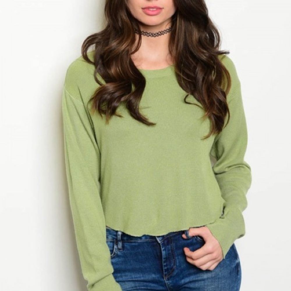 NEW GREEN SHORT SWEATER L/S Junior S M L